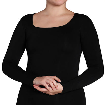 Polera Mujer Manga Larga Escote Cuadrado Negro