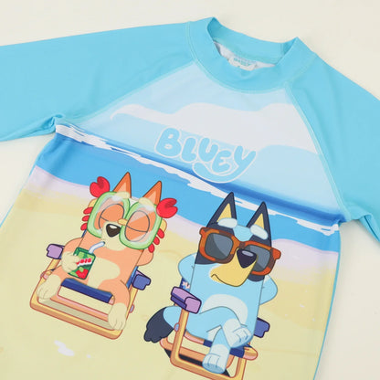 Polera UV Manga Larga Niño Playa Bingo & Bluey Celeste