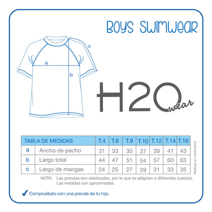 Traje de Baño Niño Polera UV50 M/Corta H2O Wear Azul