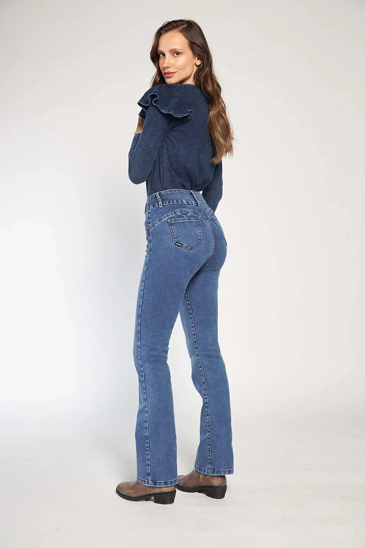 Jeans Mujer Alto Recto Push In Push Up 4742 Azul