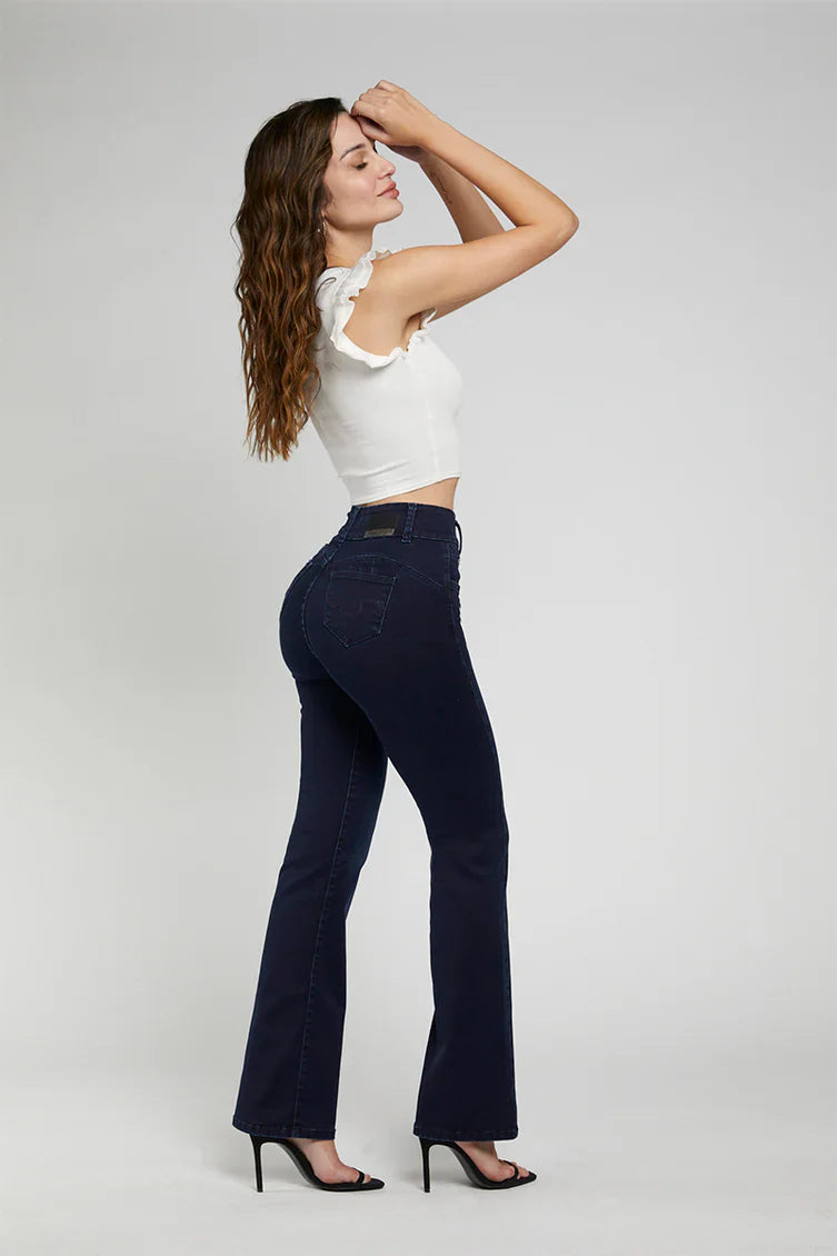 Jeans Mujer Tiro Alto Recto Push In Push Up 4871 Azul