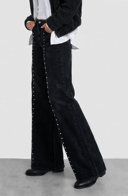 Pantalón Mujer Cortes Tachas Estrellas Grey