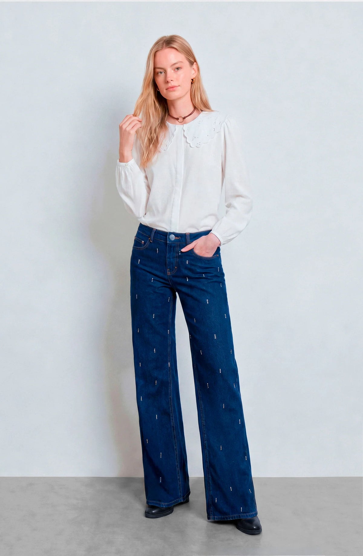 Pantalón Mujer Gotas Strass Indigo