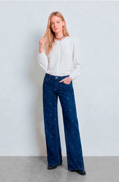Pantalón Mujer Gotas Strass Indigo