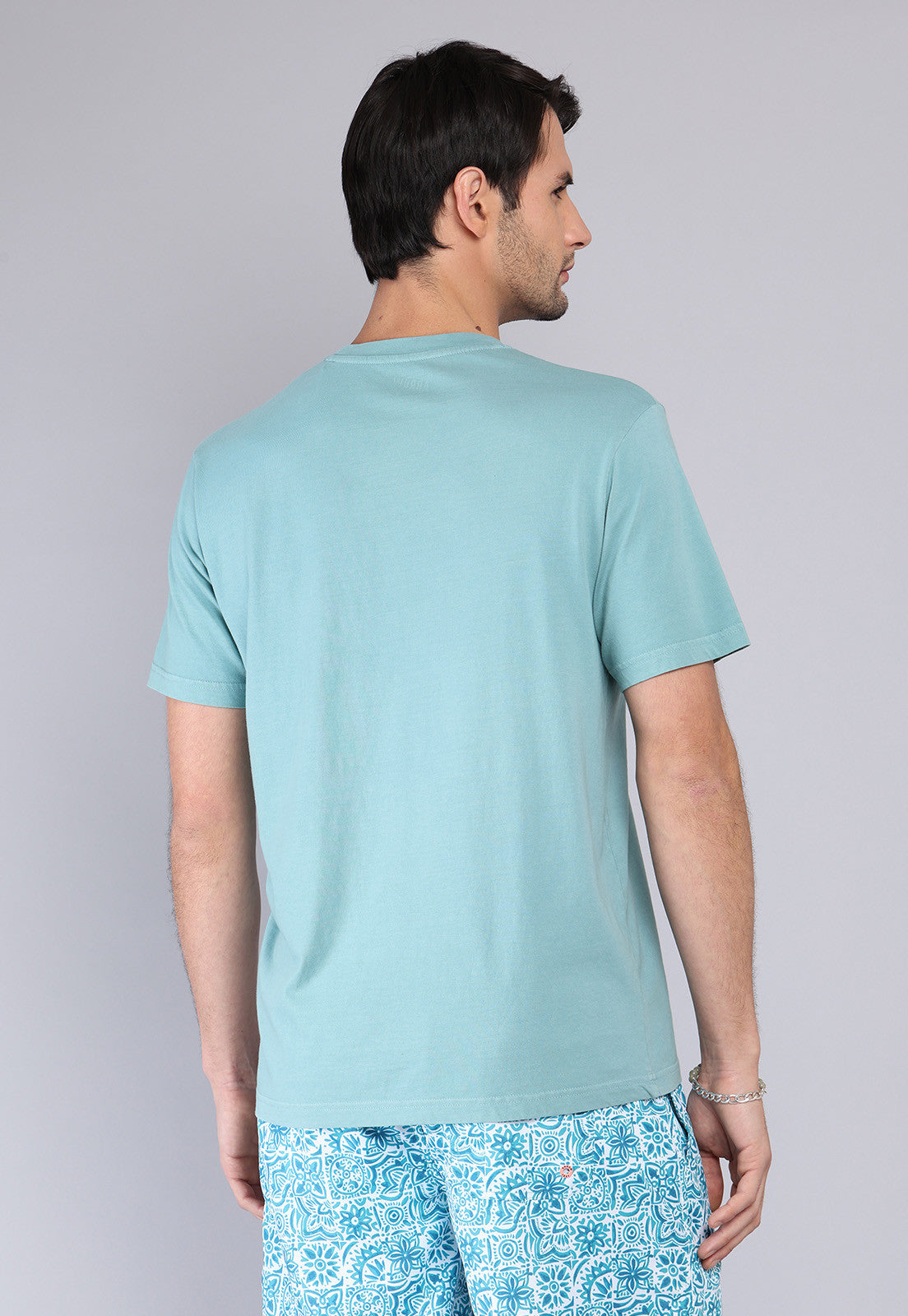Polera Hombre Cuello Redondo Stone Wash Aqua