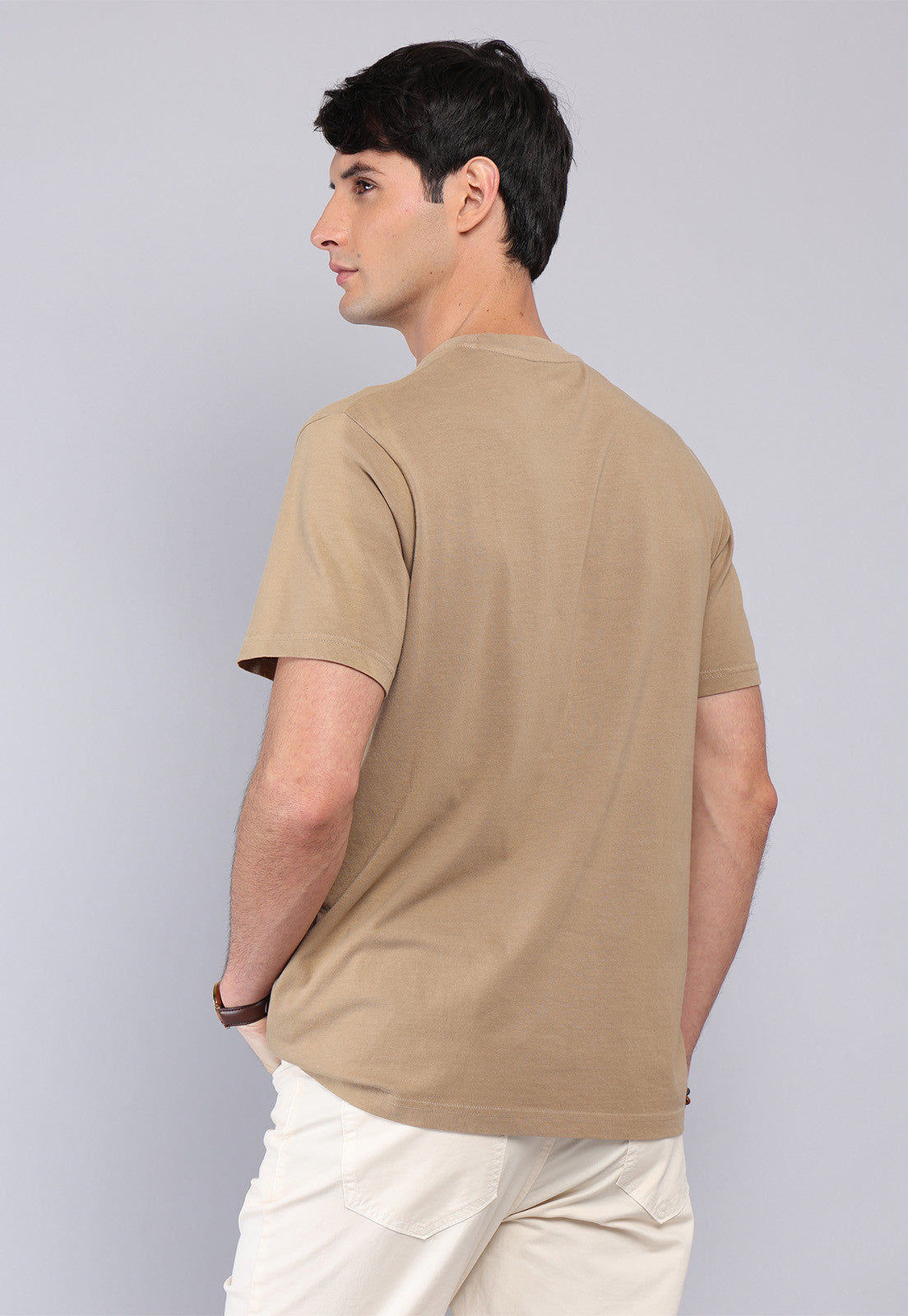 Polera Hombre Cuello Redondo Stone Wash Camel