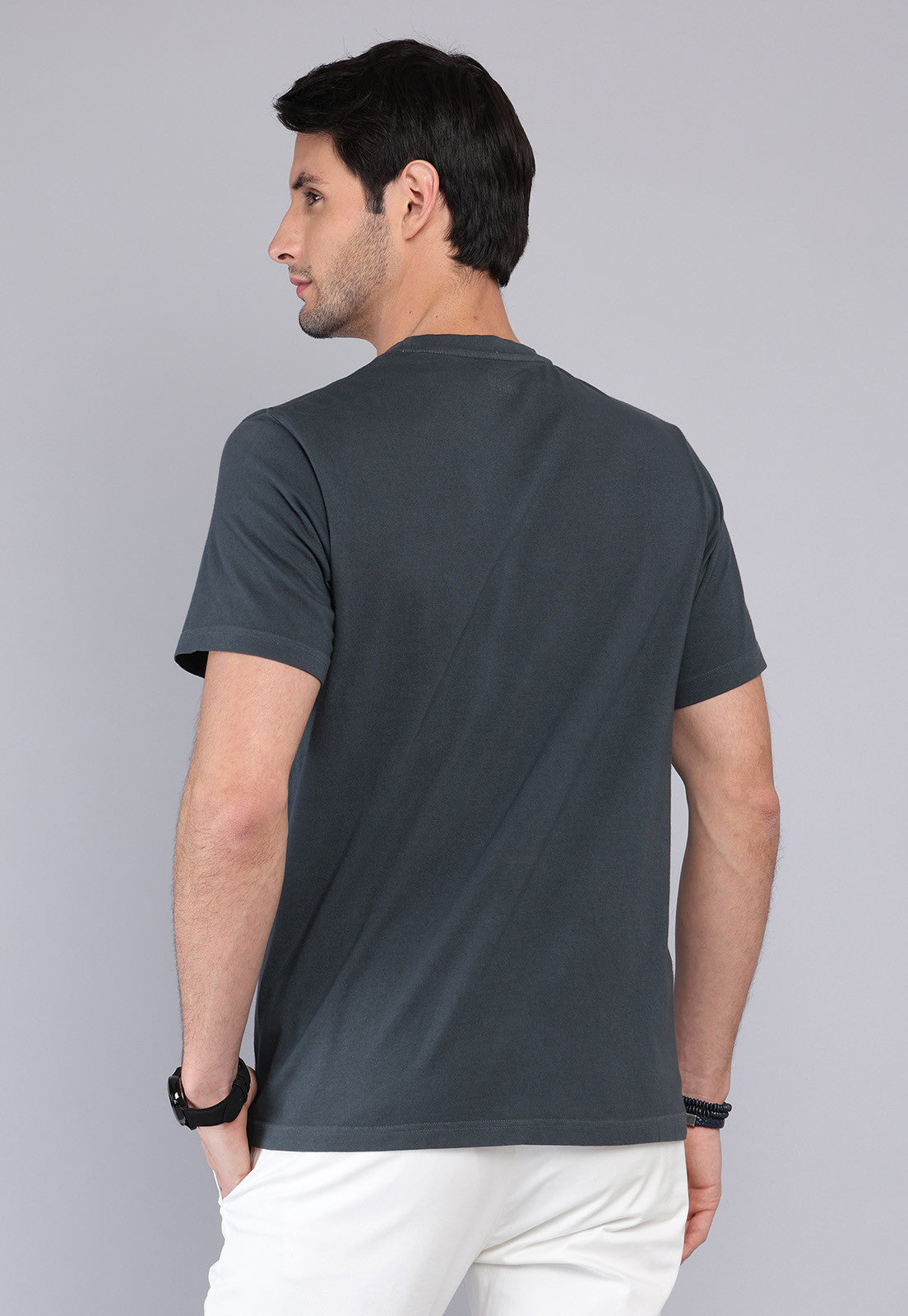 Polera Hombre Cuello Redondo Stone Wash Gris Oscuro