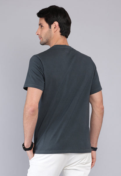Polera Hombre Cuello Redondo Stone Wash Gris Oscuro