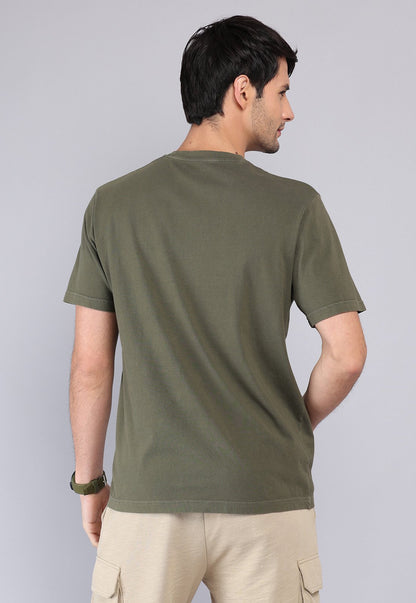 Polera Hombre Cuello Redondo Stone Wash Oliva
