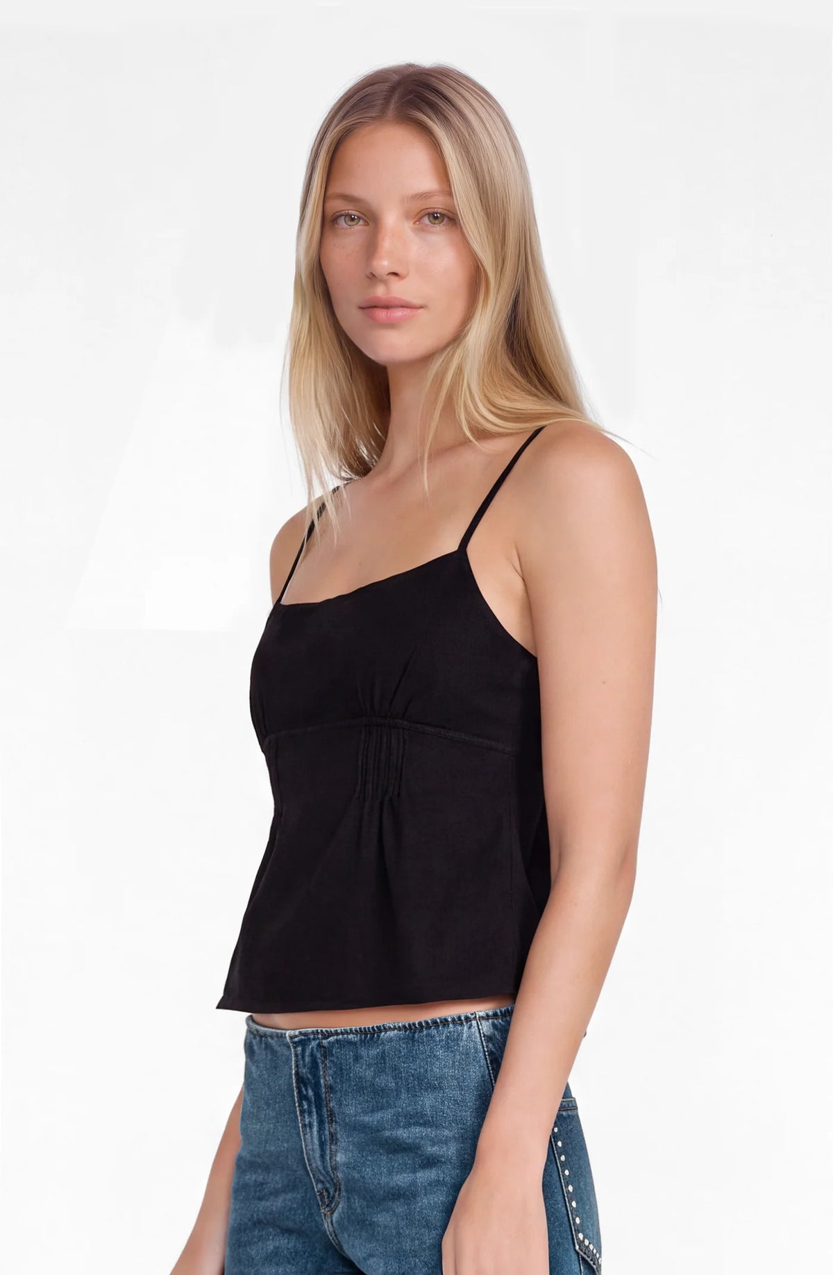 Top Mujer Escote Plisado Black