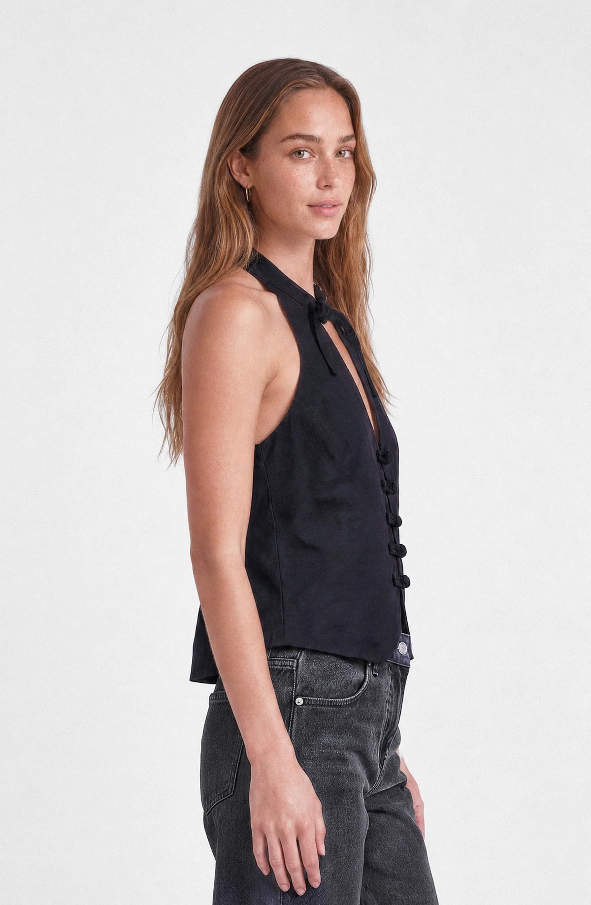 Top Mujer Halter Botones Black