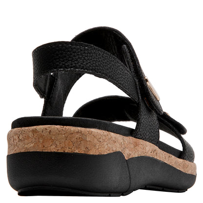 Sandalia Mujer Con Cierre De Velcro Cuero Negro