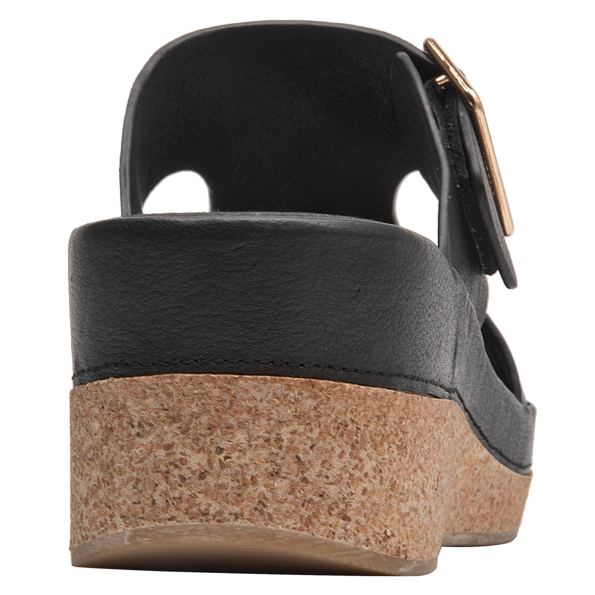 Sandalia Mujer Con Hebilla Dorada Cuero Negro