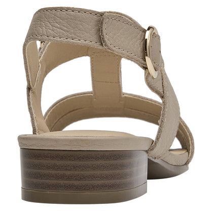 Sandalia Mujer Con Hebilla Dorada Cuero Beige