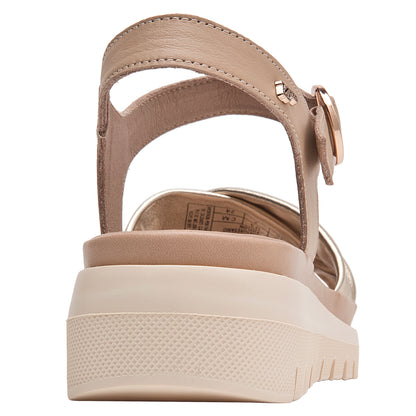 Sandalia Mujer Con Hebilla Circular Oro