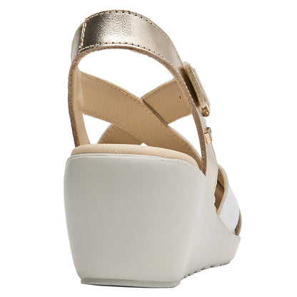 Sandalia Mujer Cuero Con Hebilla Dorada Beige
