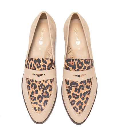 Mocasin Mujer Taco Bajo Cruz Leopardo