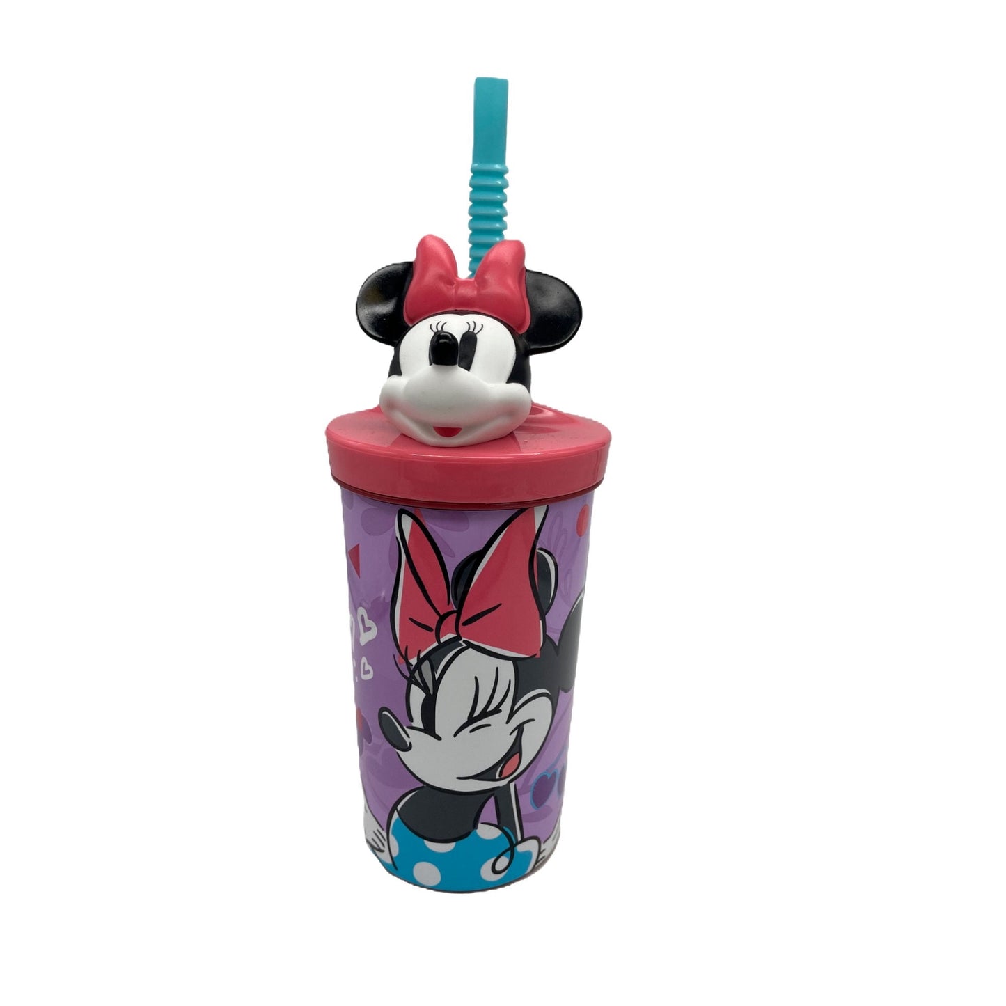 Vaso Con Bombilla Y Figura 3D 360Ml Minnie Morado