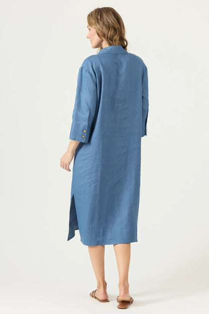 Vestido Mujer Largo Manga 3/4 Lino Denim