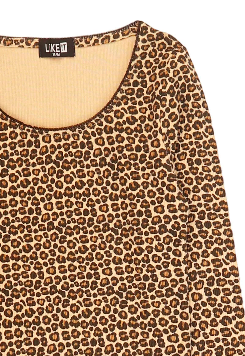 Polera Niña Beige Leopardo