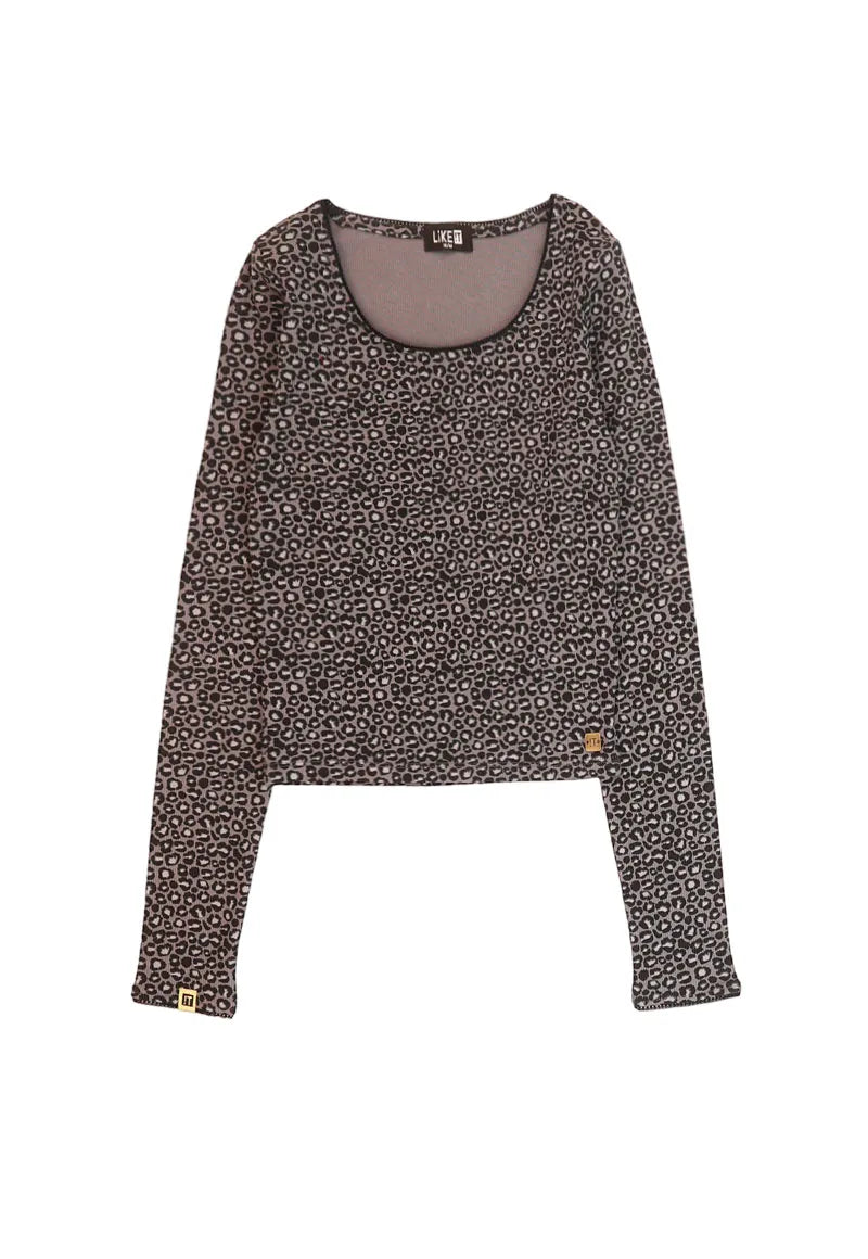Polera Niña Grafito Leopardo