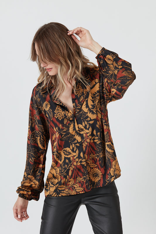 Blusa Mujer Multicolor Estampada Burdeo