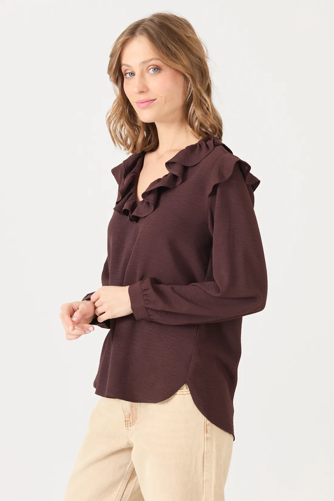 Blusa Mujer Cuello en V Café Moro