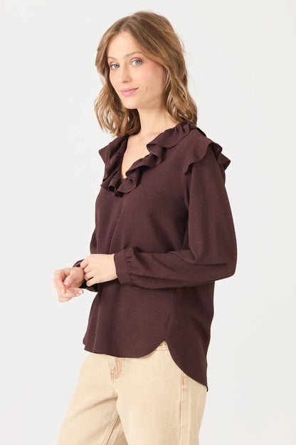 Blusa Mujer Cuello en V Café Moro