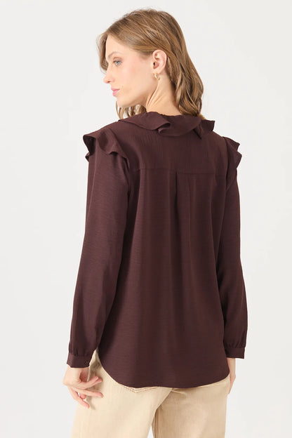 Blusa Mujer Cuello en V Café Moro