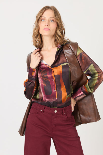 Blusa Mujer Flores Café