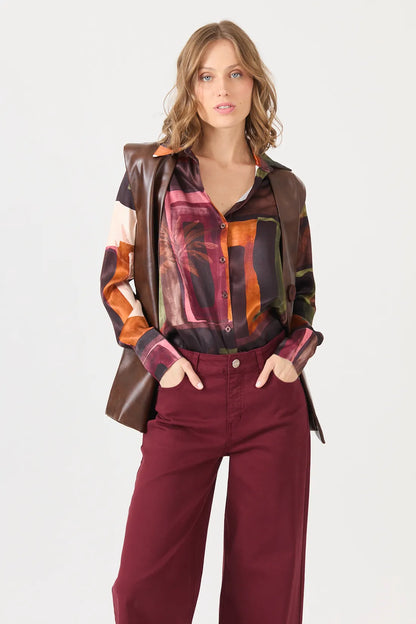 Blusa Mujer Flores Café