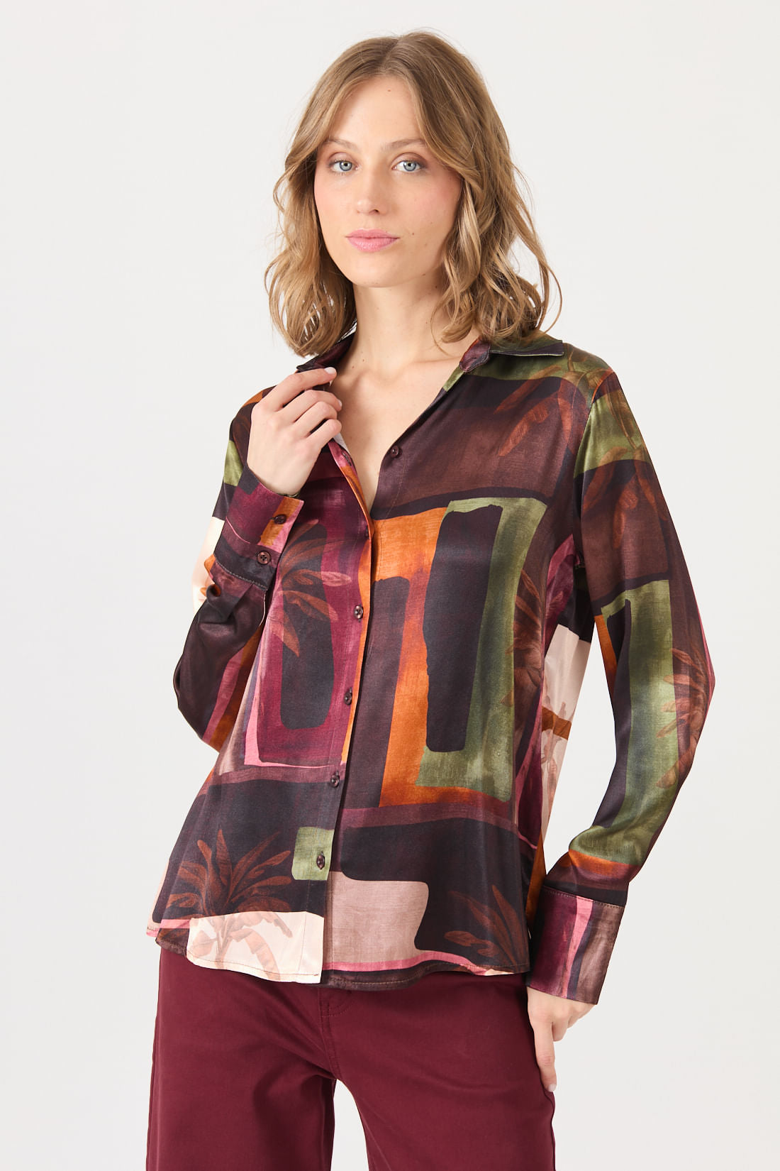 Blusa Mujer Flores Café