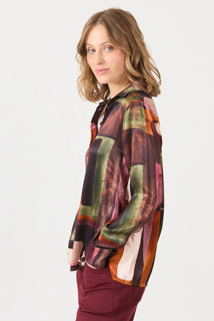 Blusa Mujer Flores Café