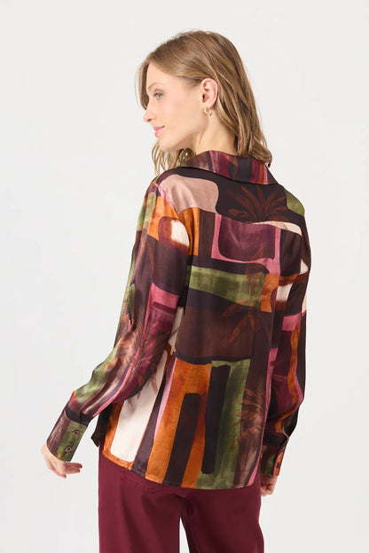 Blusa Mujer Flores Café