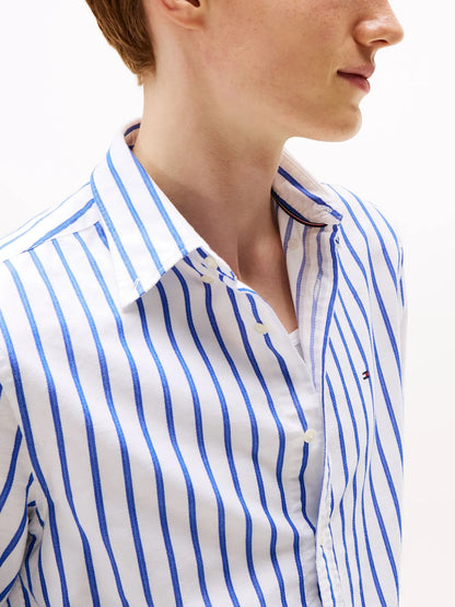 Camisa Hombre De Rayas Heritage Regular Fit Blanca/Azul