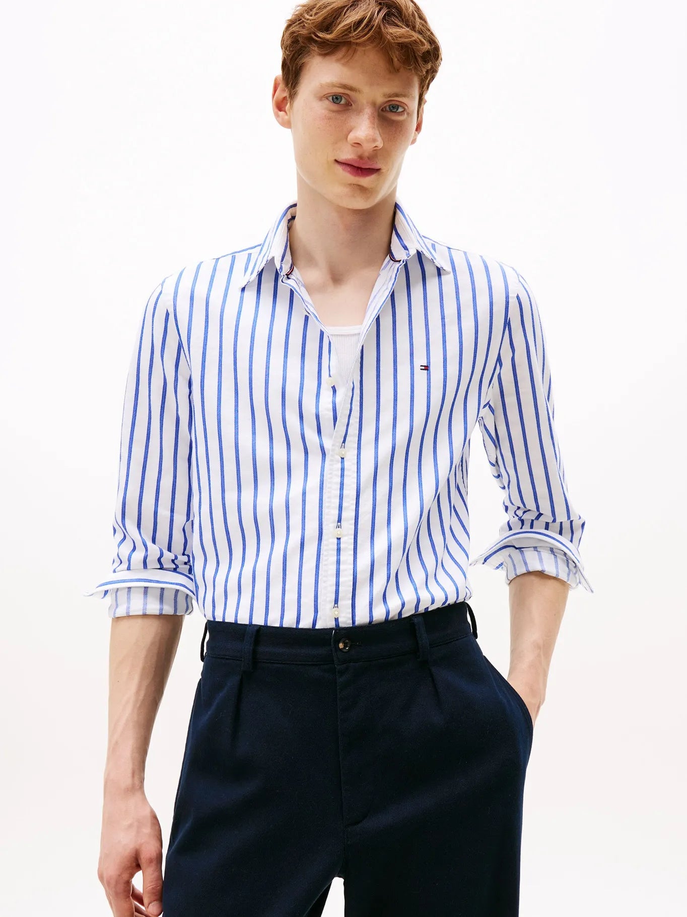 Camisa Hombre De Rayas Heritage Regular Fit Blanca/Azul