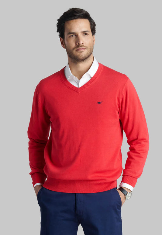 Sweater V Hombre Neck Solido Dk Coral