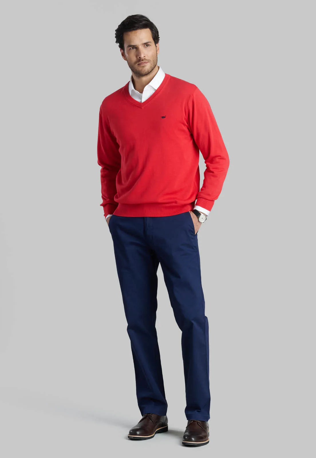 Sweater V Hombre Neck Solido Dk Coral