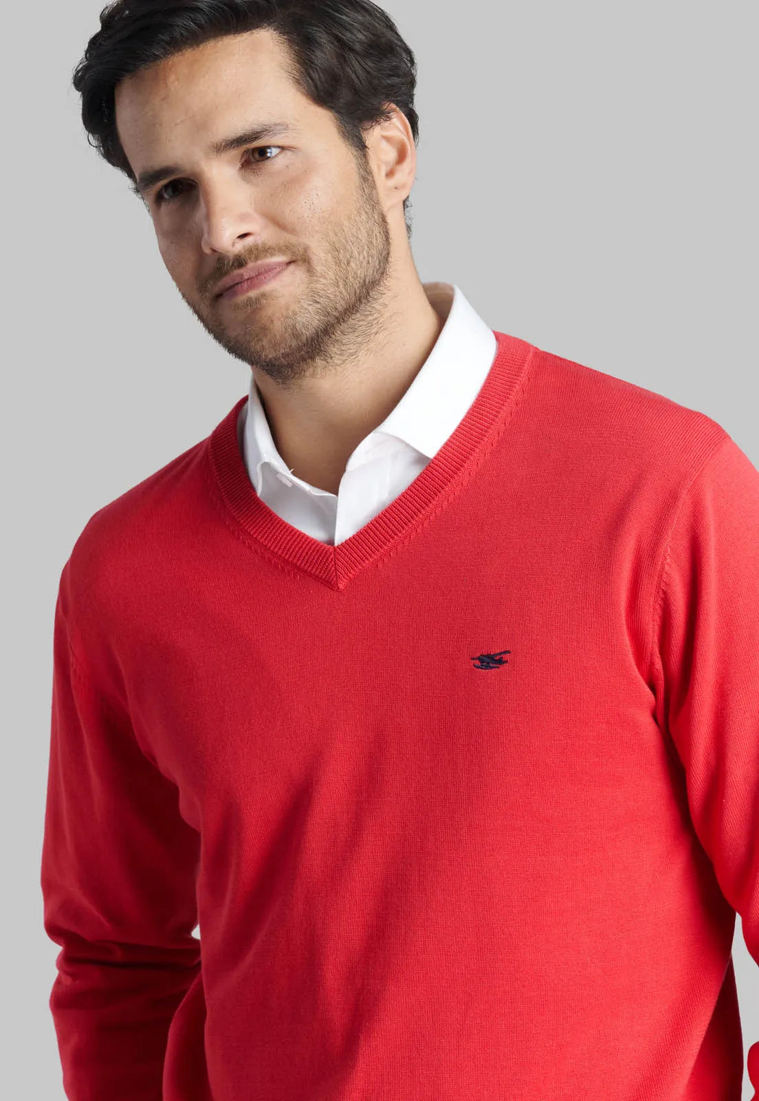 Sweater V Hombre Neck Solido Dk Coral