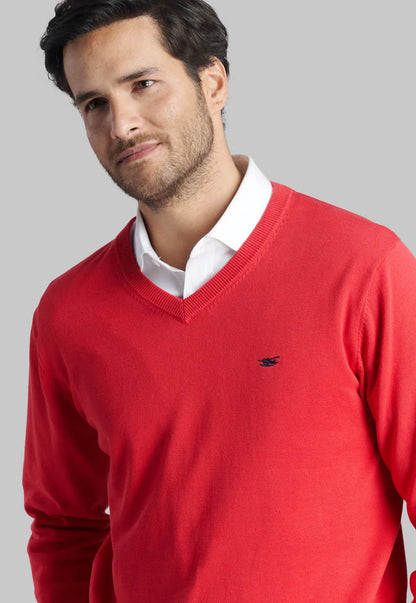 Sweater V Hombre Neck Solido Dk Coral