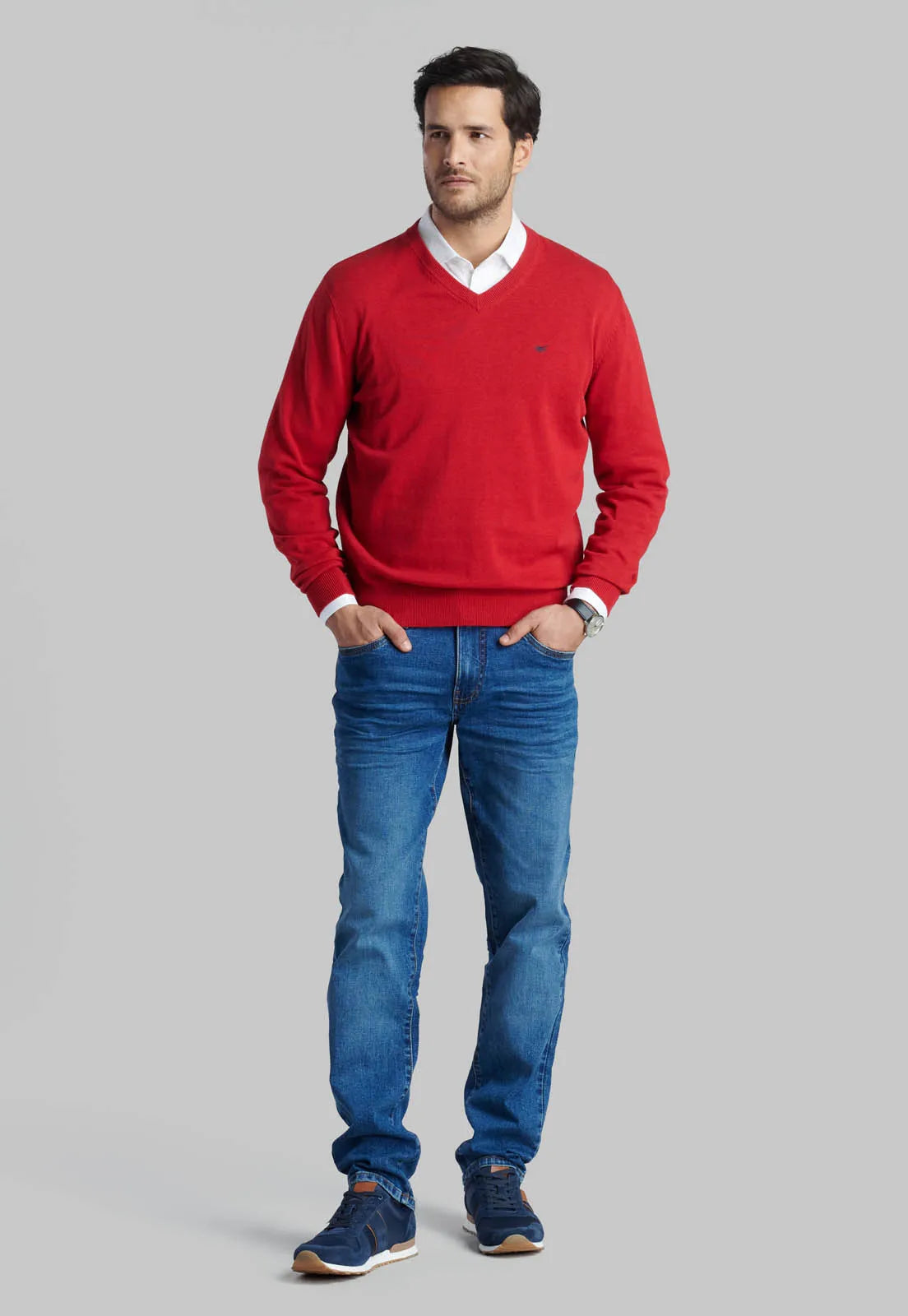 sweater-hombre-v-neck-melange-red
