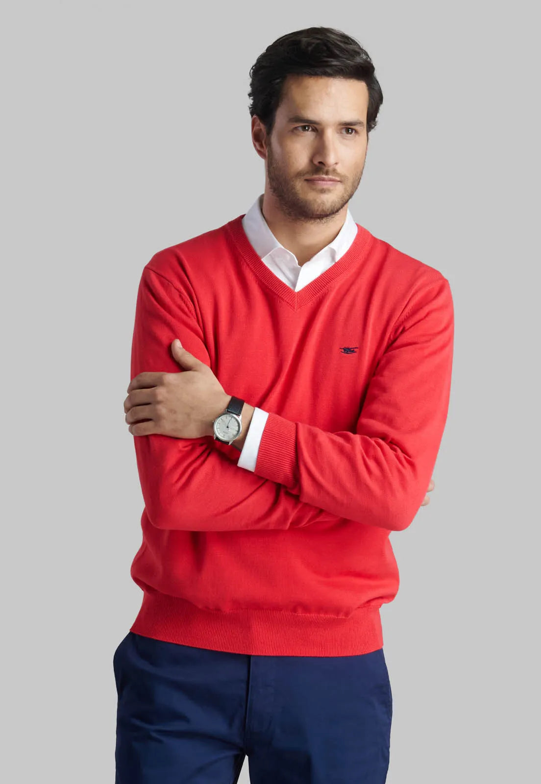 sweater-hombre-v-neck-solido-coral-one