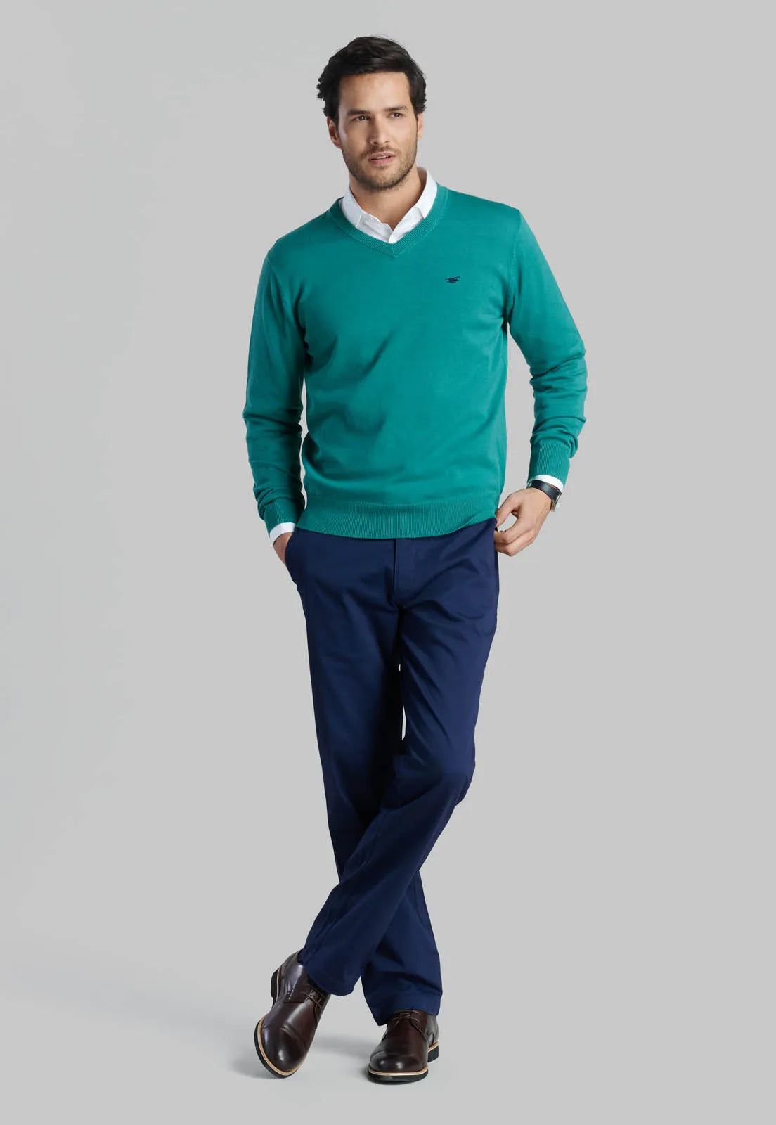 Sweater Hombre V Neck Solido Green