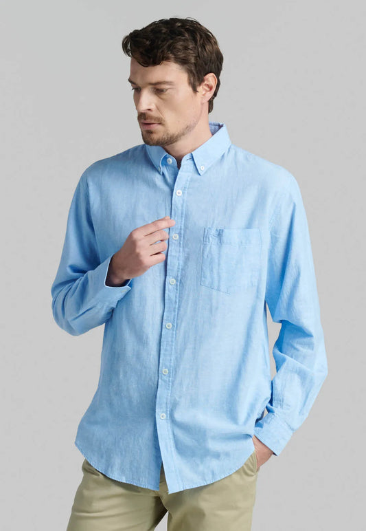 Camisa Hombre Sport Lino Lowell Sky