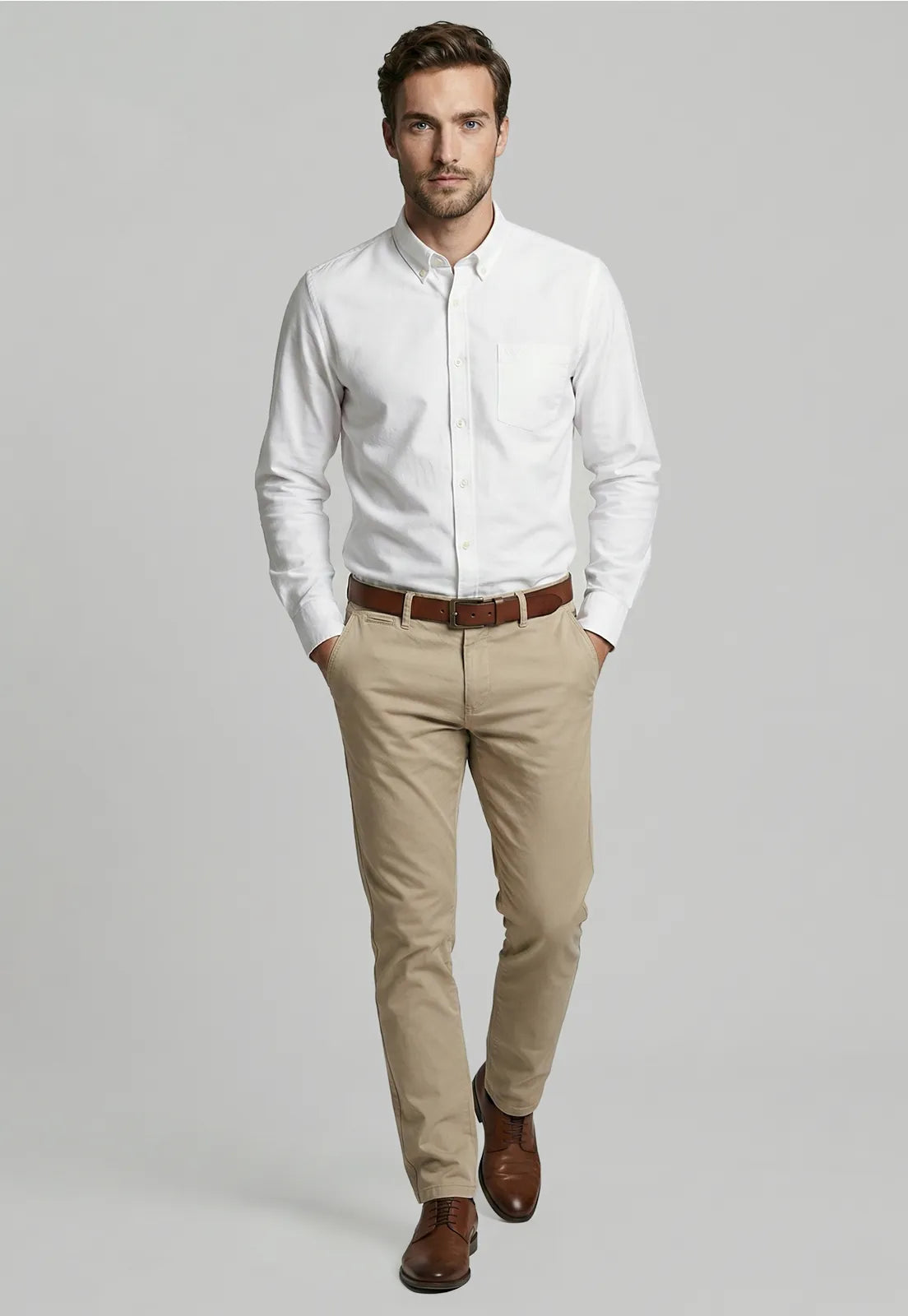 Camisa Hombre Smart Casual Oxford Tiza