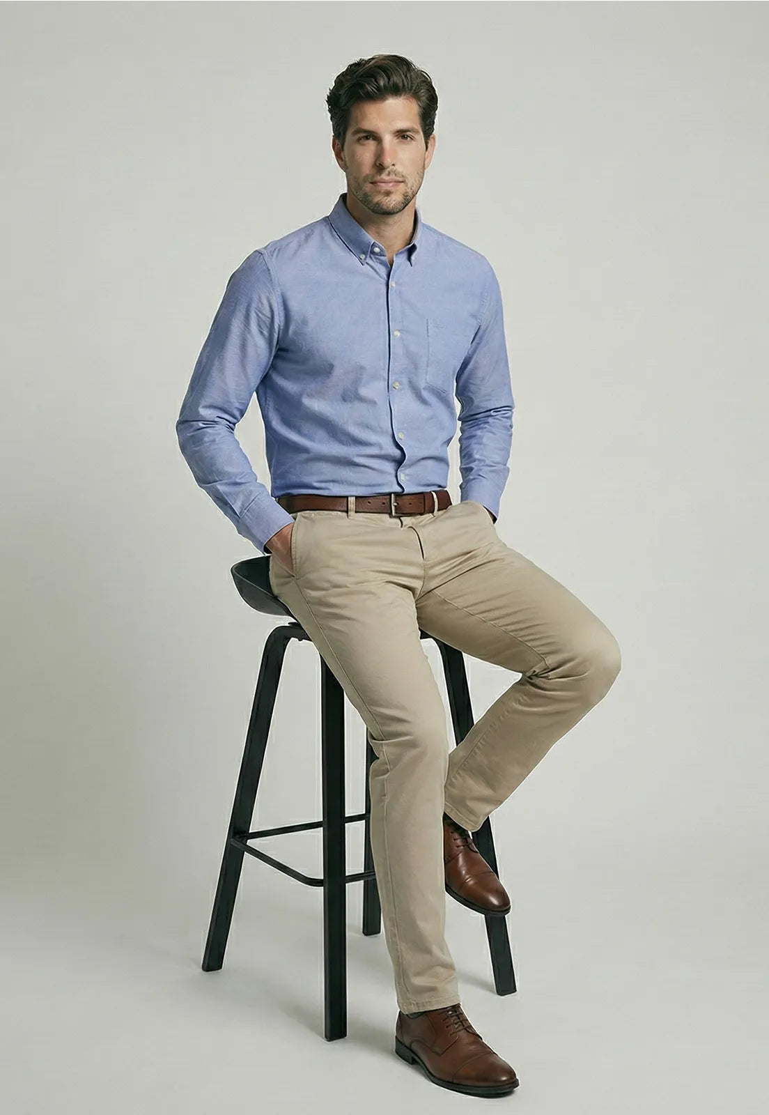 Camisa Hombre Smart Casual Oxford Navy Dark