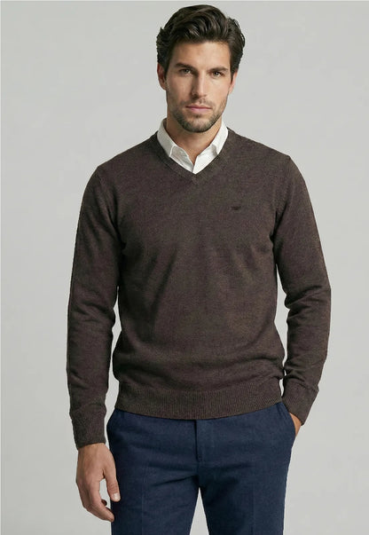 Sweater Hombre Atlanta V-Neck Brown Melange