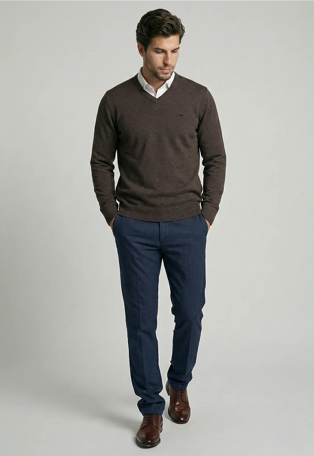 Sweater Hombre Atlanta V-Neck Brown Melange