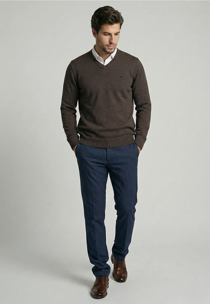 Sweater Hombre Atlanta V-Neck Brown Melange
