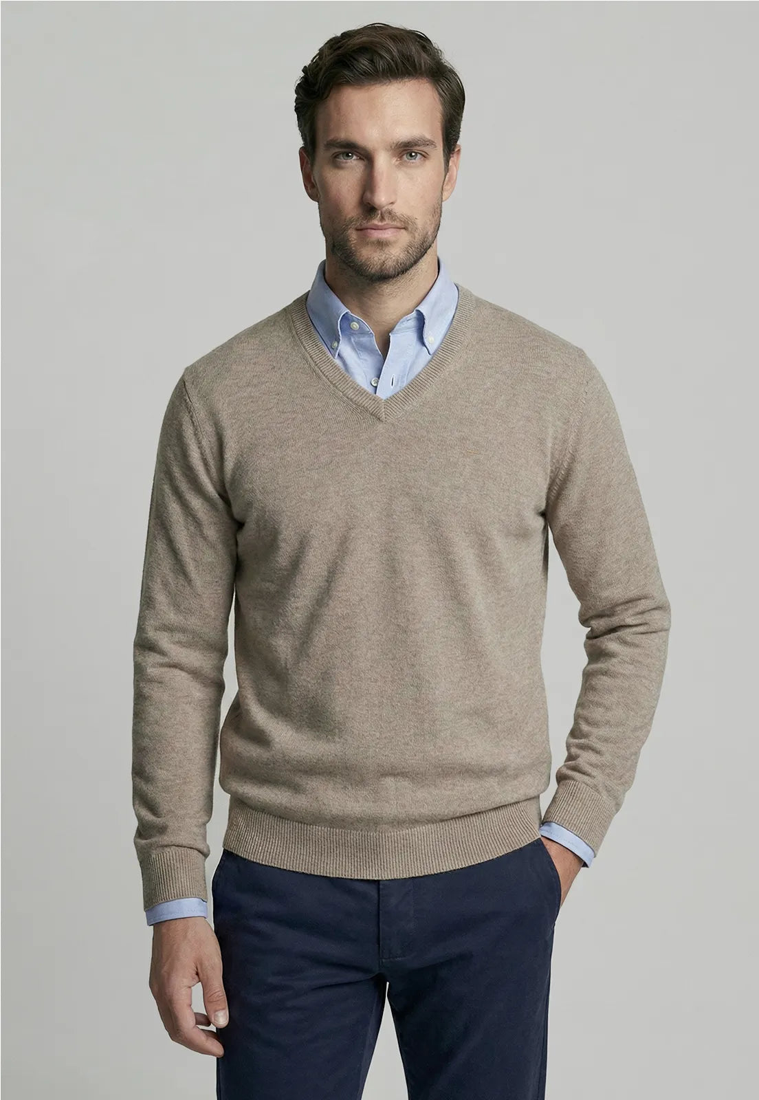 Sweater Hombre Atlanta V-Neck Dk Oyster Melange
